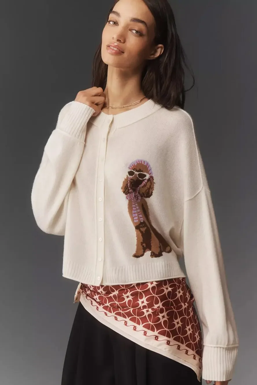 nwt by ANTHROPOLOGIE sz 1X The Goldie Cashmere blend cardigan dog edition